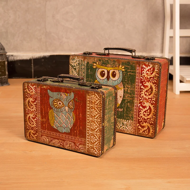 

Restaurant Retro Leather Suitcase Home Decoration Photography Props Storage Box Creative Case Vintage Living Room Decor