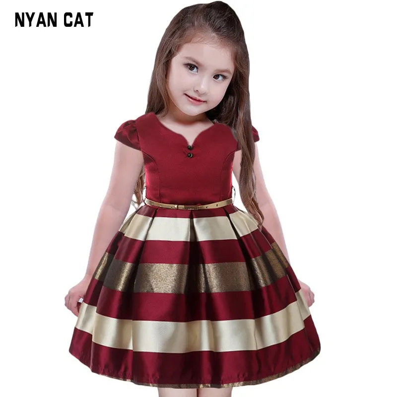 Розничная,, Новое Детское платье для девочек и высококачественный пояс в полоску, европейский стиль, модное платье принцессы 100-160