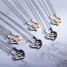 Ринху титана Сердце ключ замок двойной цвет полые кулон с надписью пара ожерелье аксессуары ювелирные изделия подарок для влюбленных