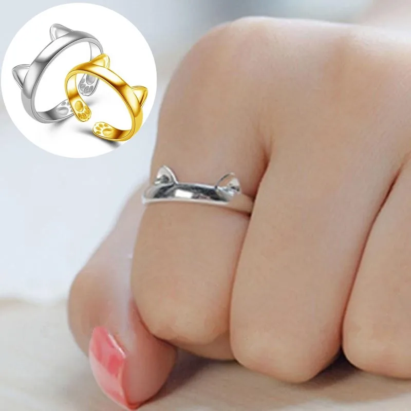 

Women Ring Silver Plated CAT EARS RING Thumb Adjustable Pet Gift woman rings opening ring female anillo mujer
