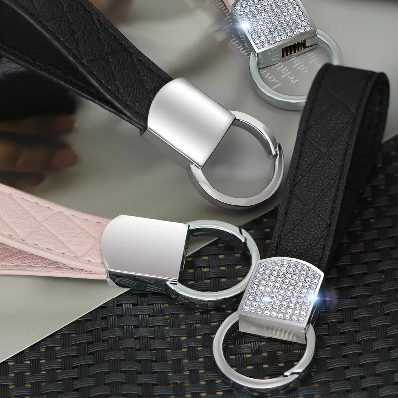 

Luxury Crystal Diamond Leather Car Key Chain Ring Key Chains Rings Holder For Women Purse Bag Buckle Pendant For Car Keyrings
