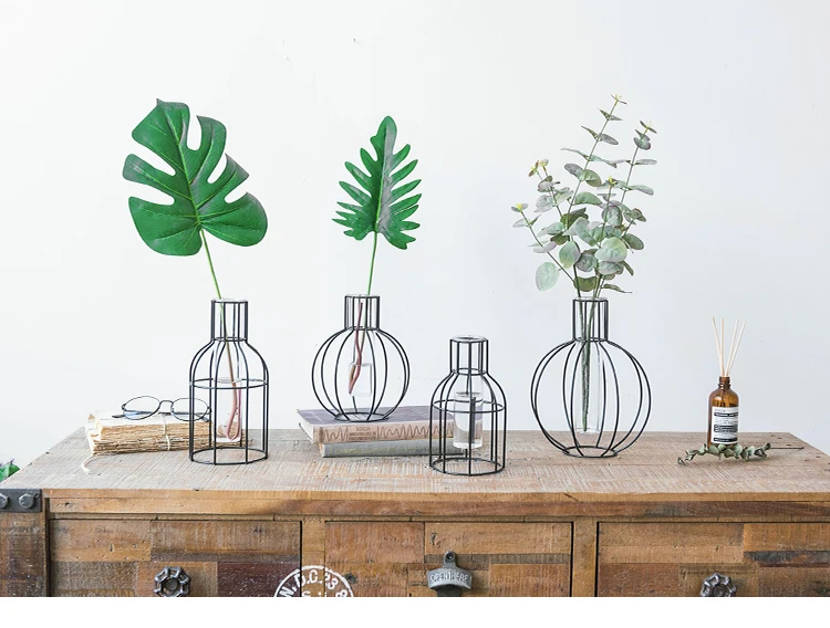 Новая Металлическая Геометрическая художественная простая металлическая стеклянная ваза для цветов Гидропоника контейнер для цветов и растений декоративная бутылка ваза для цветов
