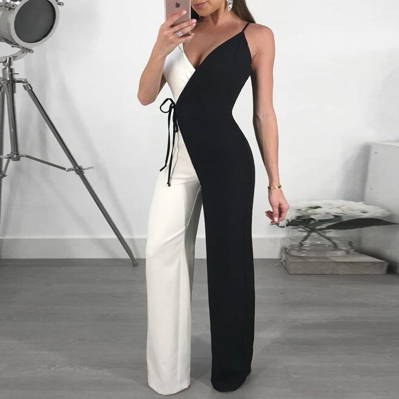

WOMEN Wide Leg Suspender JUMPSUIT Baggy Formal ROMPERS Strap Sleeveless Long Pants Tie Waist Loose Maxi Overalls Female Palazzo