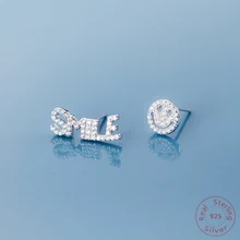 Простые 925 стерлингового серебра для женщин серьги смайлик лицо серьги с буквой Модные женские подарки ювелирные изделия