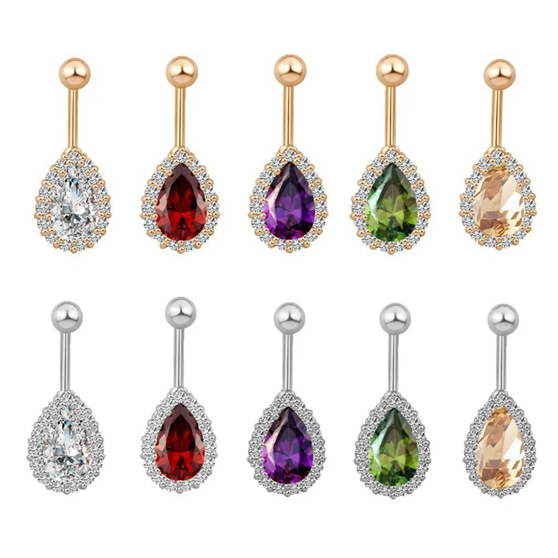 Fashion Water Drop Zircon Navel Piercing Stainless Steel