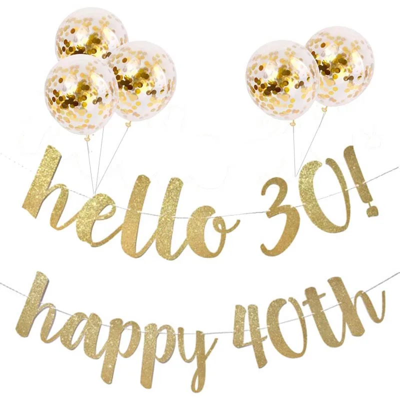 30 40 50 60th Years Birthday Decor Gold Glitter Paper Banner Garland Confetti Balloon 30th Birthday Party Decorations Adult