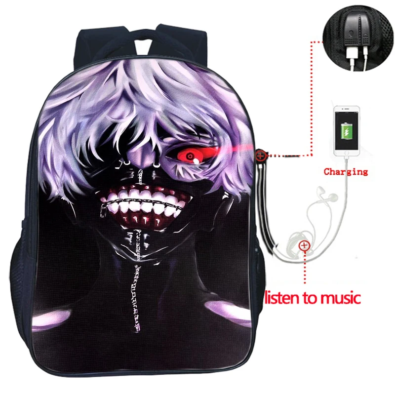 Высокое качество одежда с надписью «Tokyo Ghoul рюкзак USB зарядка рюкзак модные зарядка через usb рюкзак для учеников, мальчиков и девочек школьная сумка распылитель ранцевого типа для с - Цвет: 1