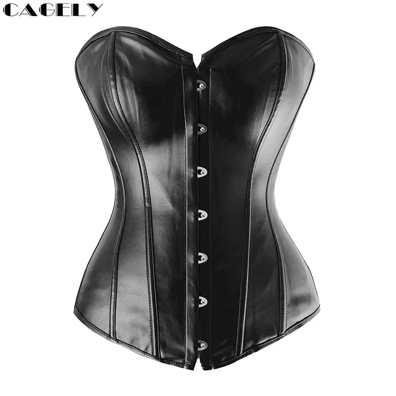 Bustier en Faux cuir désossé, Corset Sexy noir à lacets, Bustier en