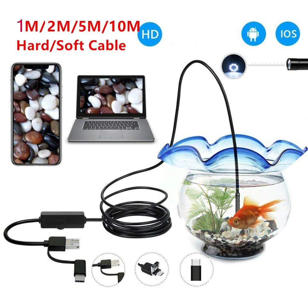 

HD Video Camera IP67 1080P Android 8MM Micro USB Type-c USB 3-in-1 Computer Endoscope Borescope Tube Waterproof USB Inspection