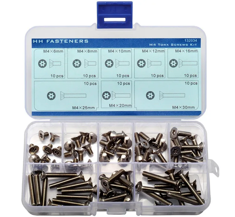80 pcs M4 Tamper Resistant Security Screws Flat Head Assortment Kit Pin