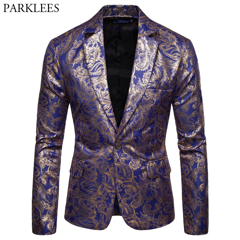 Luxury Gold Bronzing Blazer Jacket Men Casual Shiny Coated Metallic ...