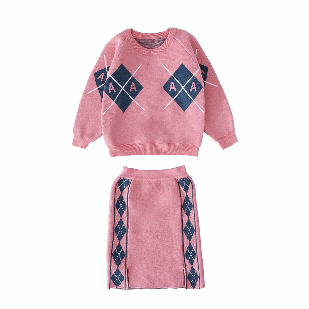 Children's clothing girls Western style 2018 new skirt suit Korean baby knit top with skirt