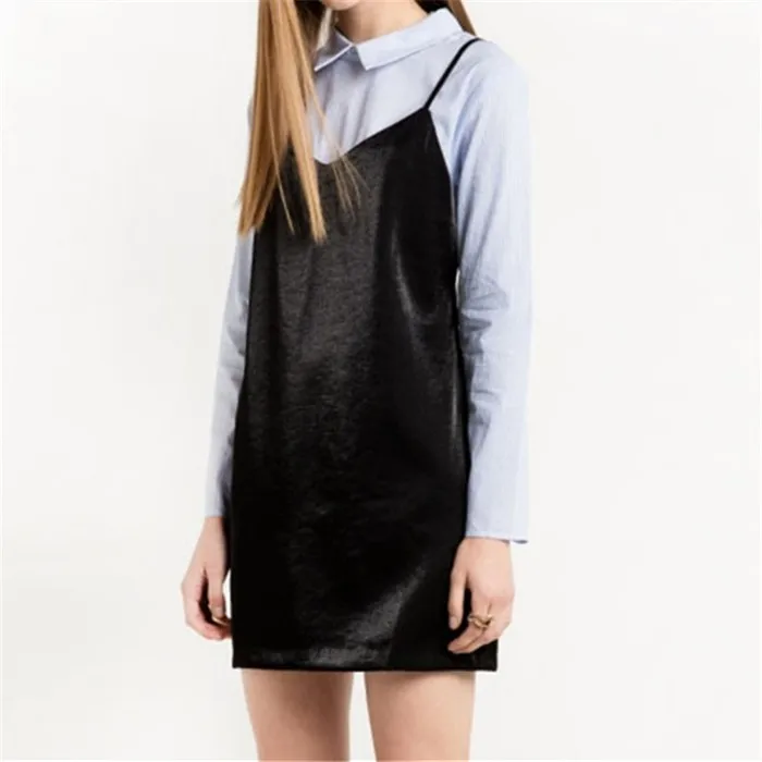 

Spring Autumn Western Style Fashion Slim Solid Color V-neck Backless SML XL XXL Black Woman's Casual Spaghetti Strap Dress