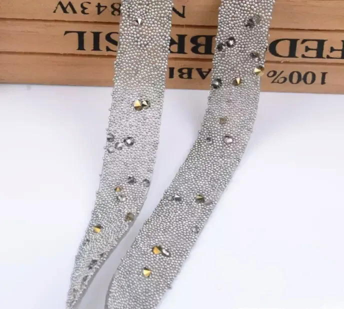 

Free ship 2yard/lot 15mm width small beads rhinestone mesh Trim strass chain banding crystal wedding applique dresses crafts