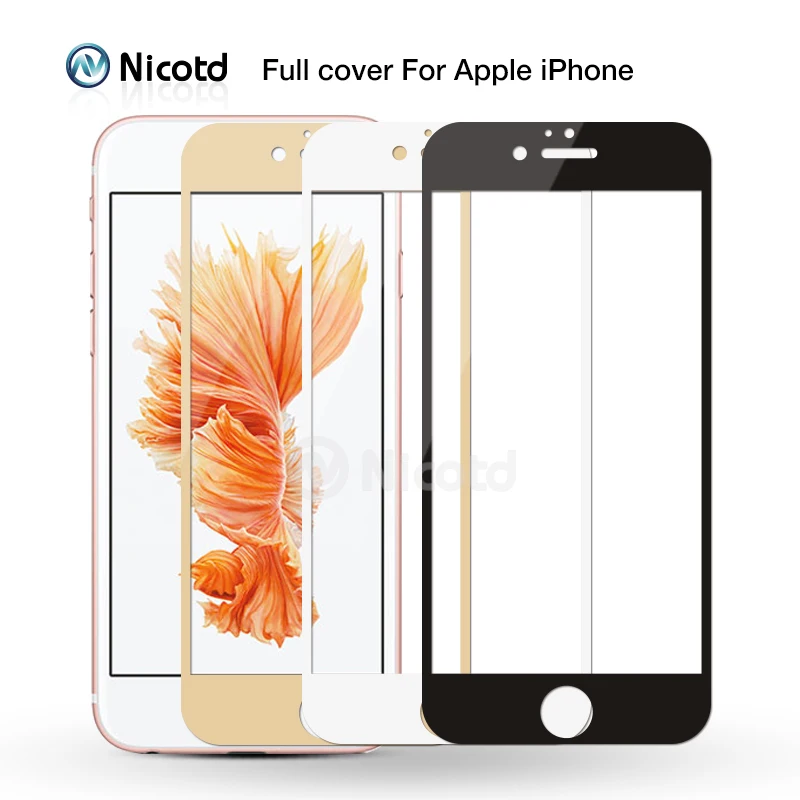 Full Cover Tempered Glass For iPhone 7 6 6S Plus 2.5D Screen Protector Film for iphone X 8 7 Plus glass protection Black White afbeelding