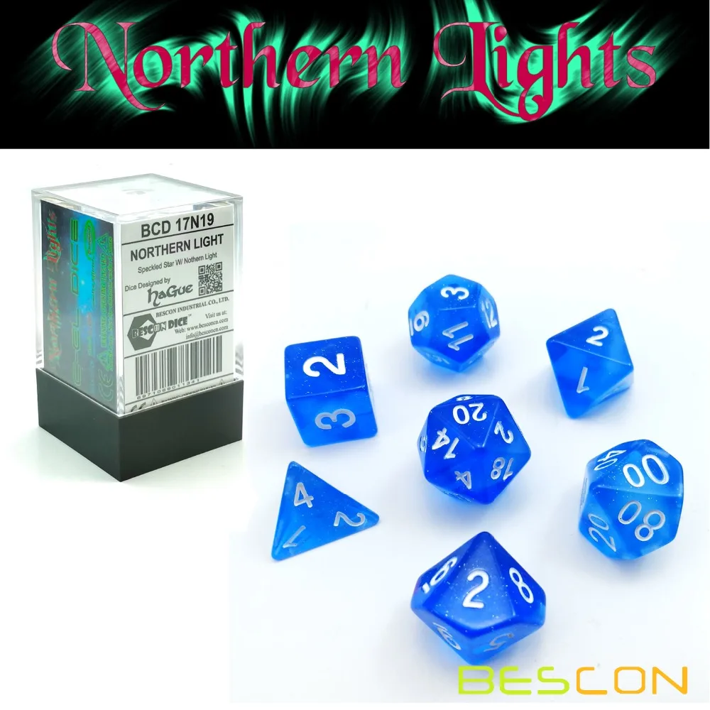 Bescon Super Glow in the Dark Nebula Glitter Polyhedral Dice Set NORTHERN LIGHT, Luminous RPG Dice Set, Glowing Novelty DND Dice 2
