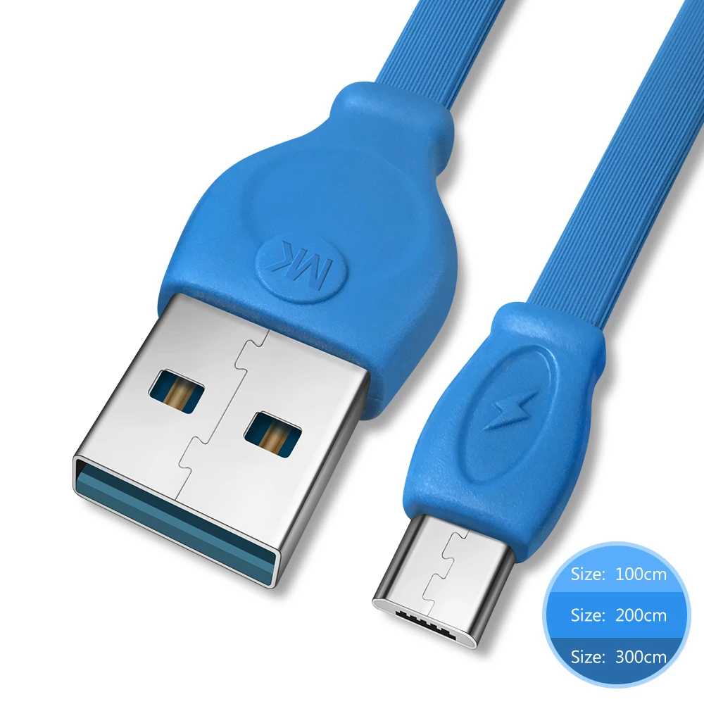 Плоский кабель USB WK 2 4 А с Micro для быстрой зарядки и передачи данных ПВХ 1 м