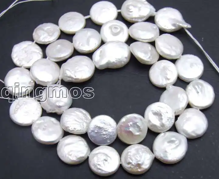 

Qingmos 11-12mm Round White Natural COIN PEARL strand 14" Loose beads-los73 Wholesale/retail Free shipping