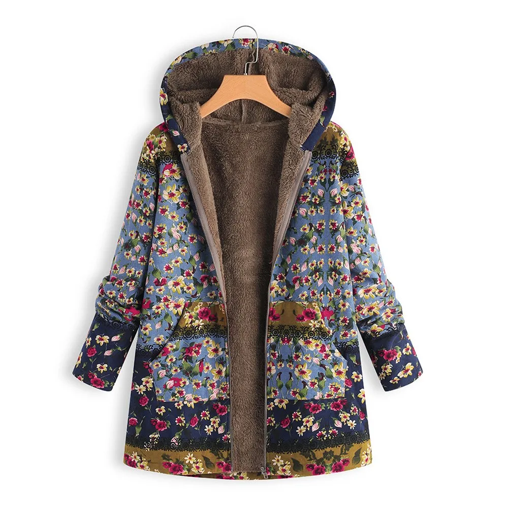 Зимняя куртка размера плюс 5XL, длинное женское пальто, мода, украинский цветочный принт, с капюшоном, женские куртки, парка, Женские топы и блузки