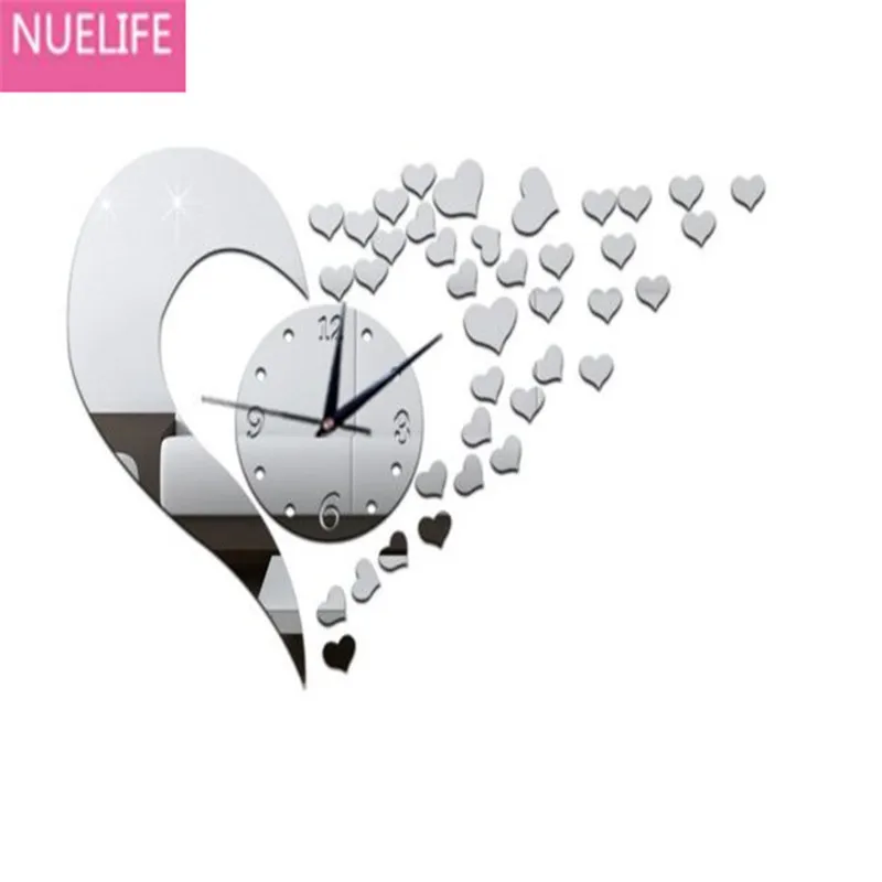 

35x55cm 3D acrylic love design mirror clock Wall sticker bedroom wedding room TV sofa background decoration Wall sticker N2