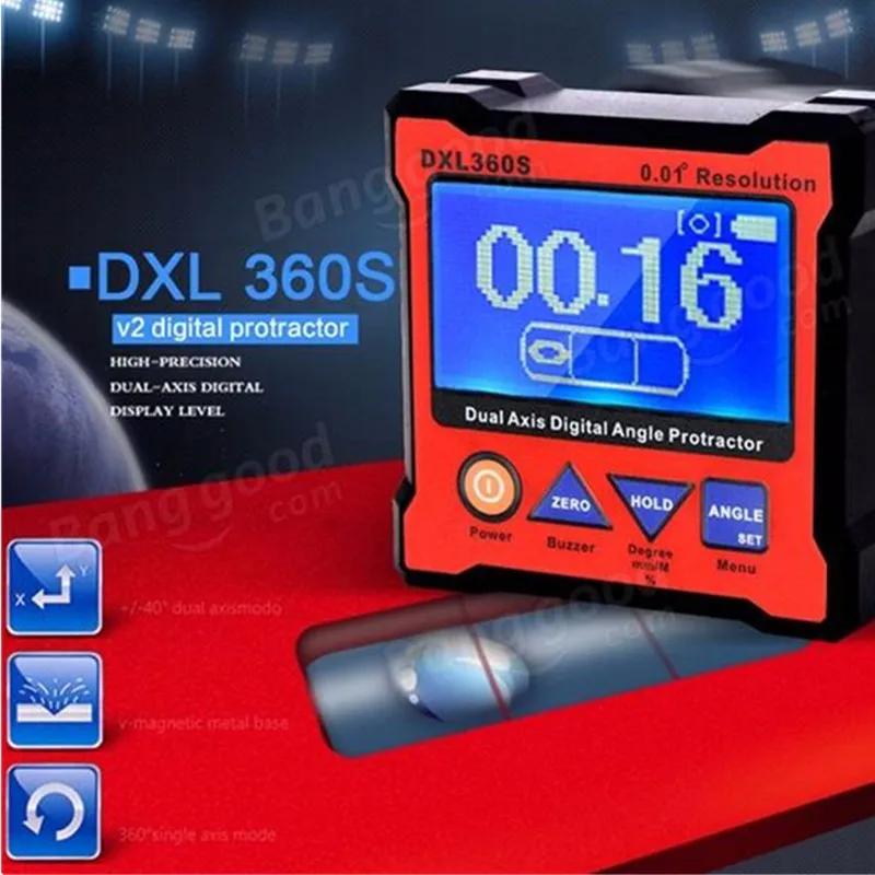 

High-precision Digital LCD Angle Protractor Dual-axis Angle Level Gauge Red