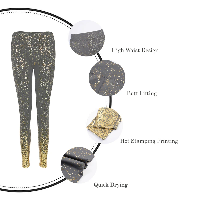 HEFLASHOR штаны с высокой талией для женщин, для бега, фитнеса, спортзала, Спортивные Леггинсы, Блестящие Брюки, эластичная компрессионная спортивная одежда, Новое поступление
