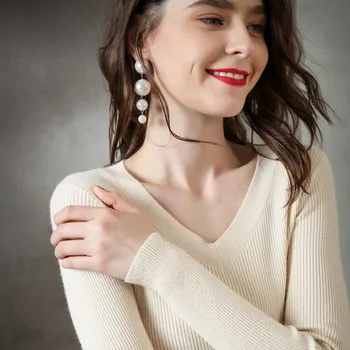 

Knitted Sweaters Women V-neck Pullovers Knit Sweater Women 2019 Autumn Winter Stretch Knitting Tops Femme Jumpers Slim Clothes