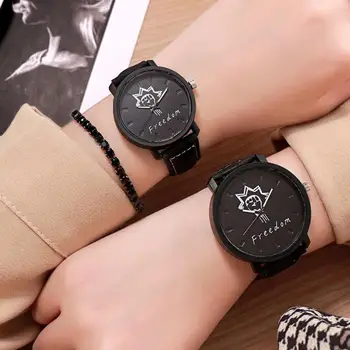 

New Fashion Letter Fist Round Dial Faux Leather Band Couple Quartz Wrist Watch Gift