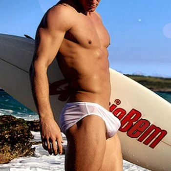 

KLV Men Low Waist Sexy Beach Pouch Swimsuit Surf Swim Trunks Briefs Male Extremely Tempting Breathable Quick-drying Briefs