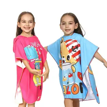 

Quick Drying Children Swimsuit Kids Cartoon Print Hooded Cloak Baby Swimming Bathrobe For Outdoors Yellow Beach Towel Blue
