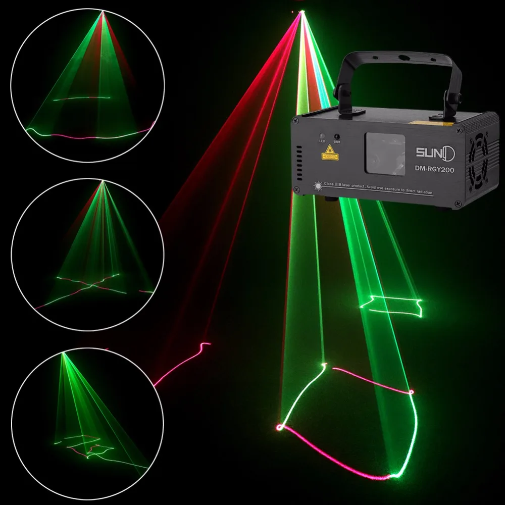 

SUNY Remote DMX 200mW RGY Xmas Laser Stage Lighting Scanner Sound Dance Party Show Light Projector Mix Yellow Red Green Beam
