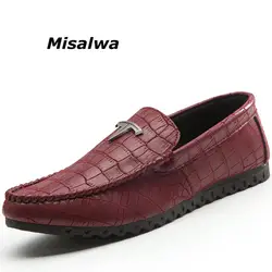 Misalwa Для мужчин s крокодил Стиль Лоферы осенние кожаные Элитный бренд Мокасины Для мужчин красные слипоны для отдыха Вождение лодка обуви