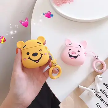 

3D Winnie Bear Piggy Cartoon Earphone Holster For Airpods 1/2Generation Shockproof Anti-dust Charger Case With Ring Strap