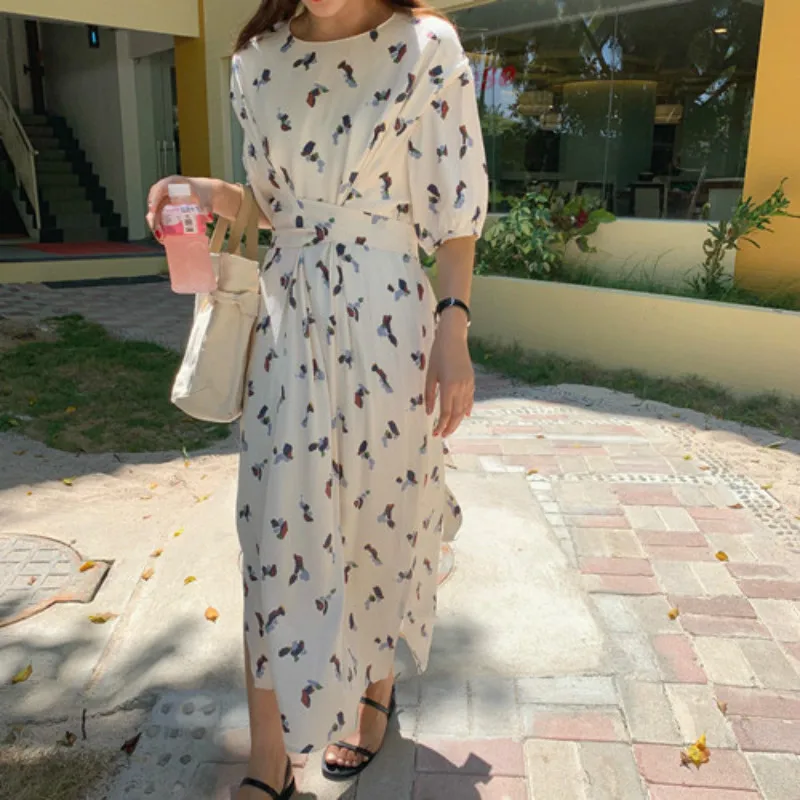 

Women Summer Long Floral Bandage White Dress Ladies Maxi Split Vestidos Casual Plus Size Robe Femme Sukienki Zomer Jurk