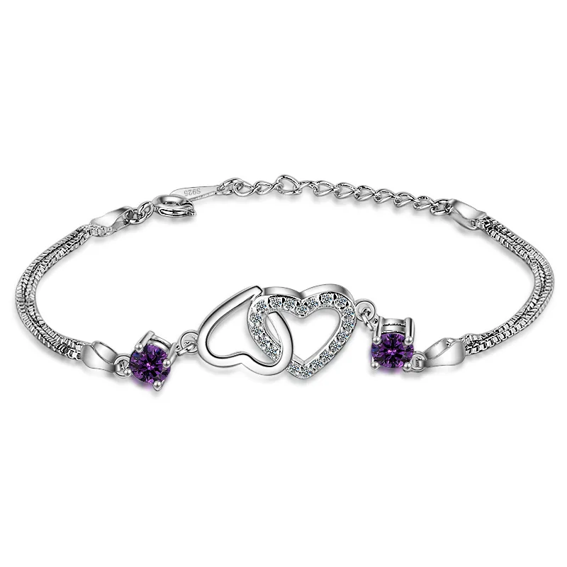 Простой свежий дизайн сердечко любовь 925 стерлингового серебра браслеты с кристаллами и браслеты для женщин Свадебная Модная бижутерия для помолвки