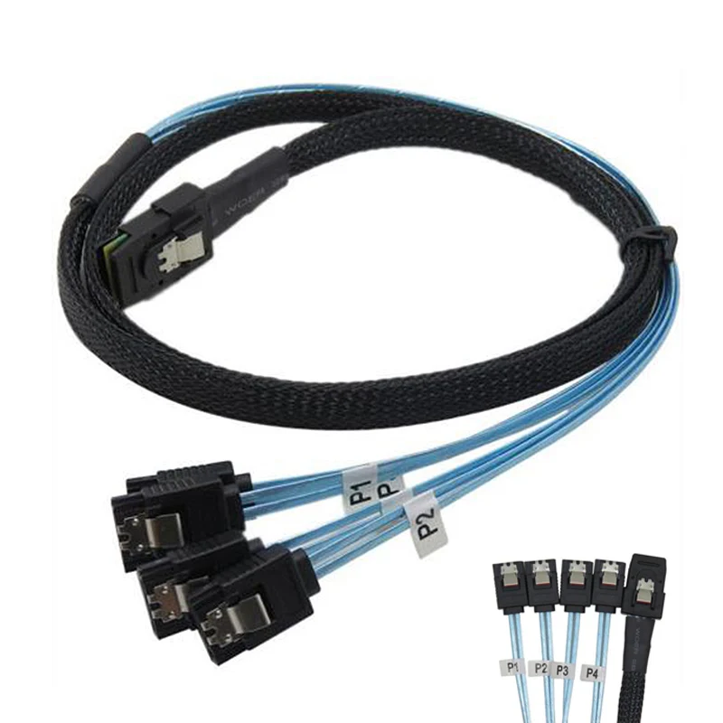 1M Mini SAS 36P SFF 8087 to 4 X SATA 7Pin HD Splitter Breakout Blue