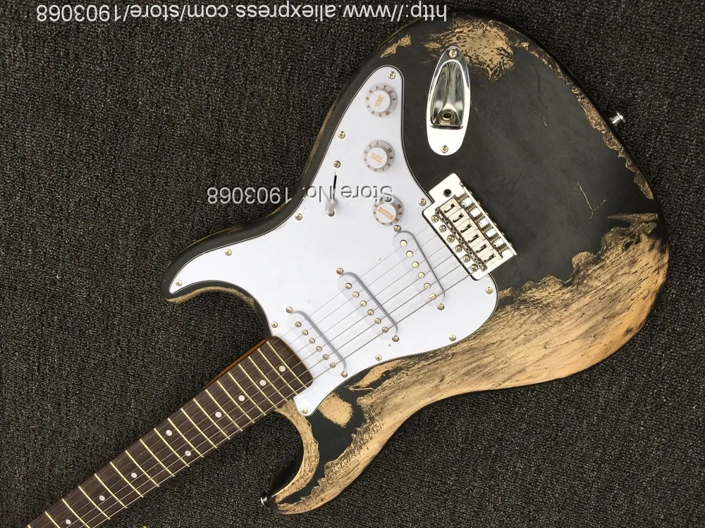 Линию заказ электрогитара Heavy Relic в возрасте черный ST электрогитара, custom shop Джо страммера в возрасте электрогитара Heavy Relic Гитары