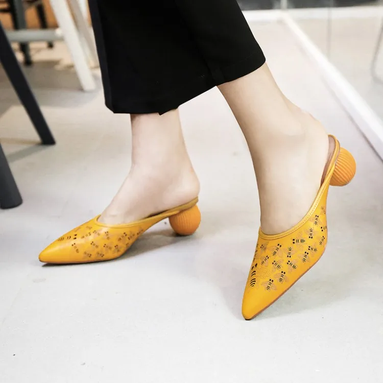 

Women Mules Slippers heels Summer shoes Ladies Pointed Toe Outside slipper Fashion Woman Party Wedding Shoes Size 34-43