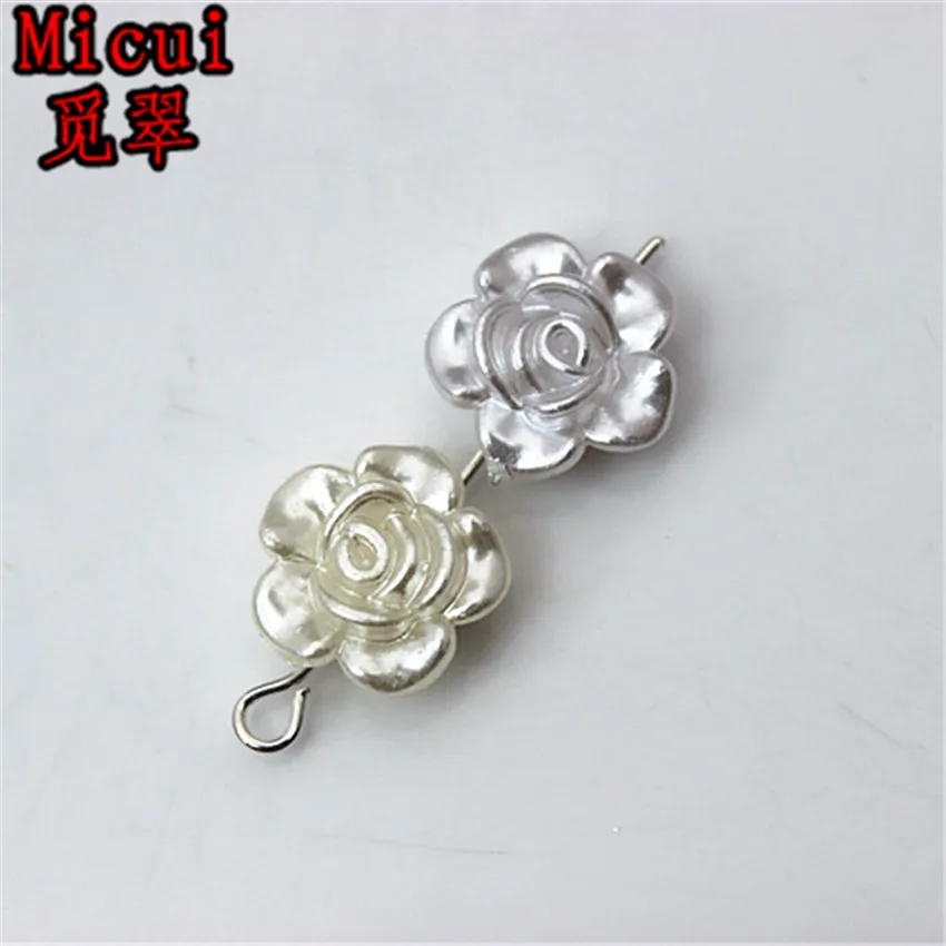 Micui 100 шт 12 мм ABS пластик роза цветок с плоской задней частью бусины с отверстиями имитация жемчуга половинные бусины для одежды ремесла аксессуары ZZ691