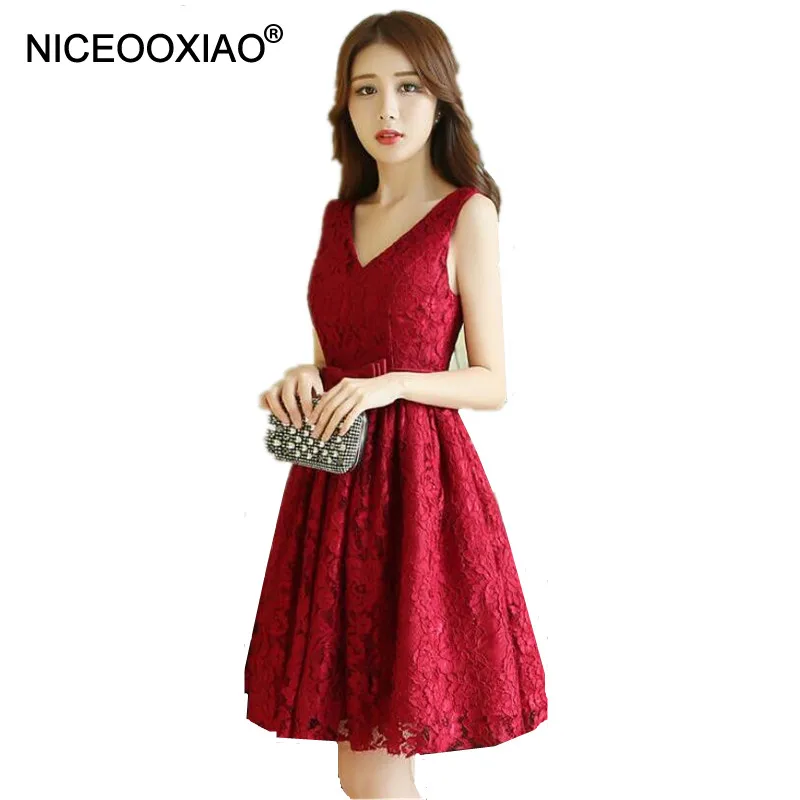 4482 Niceooxiao Vin Rouge V Cou Robe De Soirée Courte Broderie Dentelle Fleurs Fête Robe De Bal 2019 Douce Femme Enceinte Robe Formelle In Robes De