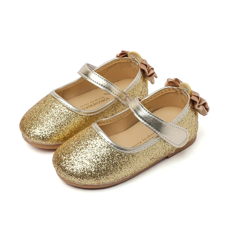 

Fashion Baby Girls Flat Shoes Wedding Party Sequins Bling Loafers Shoes For Toddler Infant Girls Silk Bow Princess Single Shoes