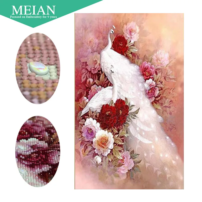 Meian Special Shaped Diamond Embroidery China Animal Peacock 5D Diamond Painting Cross Stitch 3D Diamond Mosaic