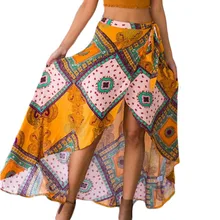 TUHAO, женская летняя пляжная юбка с разрезом, Ретро стиль, уникальный принт, на шнуровке, асимметричные юбки, женские богемные юбки DL185