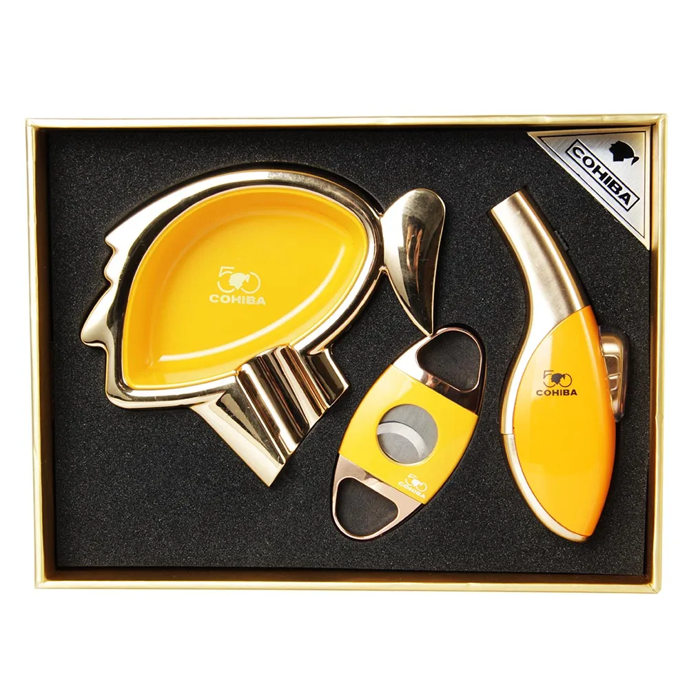 Cohiba Highend Yellow Black Red Cigar Ashtray Cutter Lighter Set W