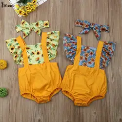 Одежда для новорожденных младенцев и детей ясельного возраста, детский наряд для девочек Комбинезон с цветочным принтом «Подсолнух»