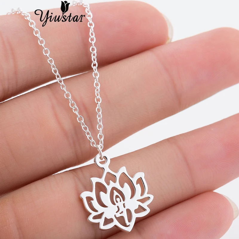 

Yiustar 2019 New Fashion Charming Elegant Exquisite Lotus Pendant Necklaces Sweet Cute Charm Necklace For Women Girls Kids Gifts