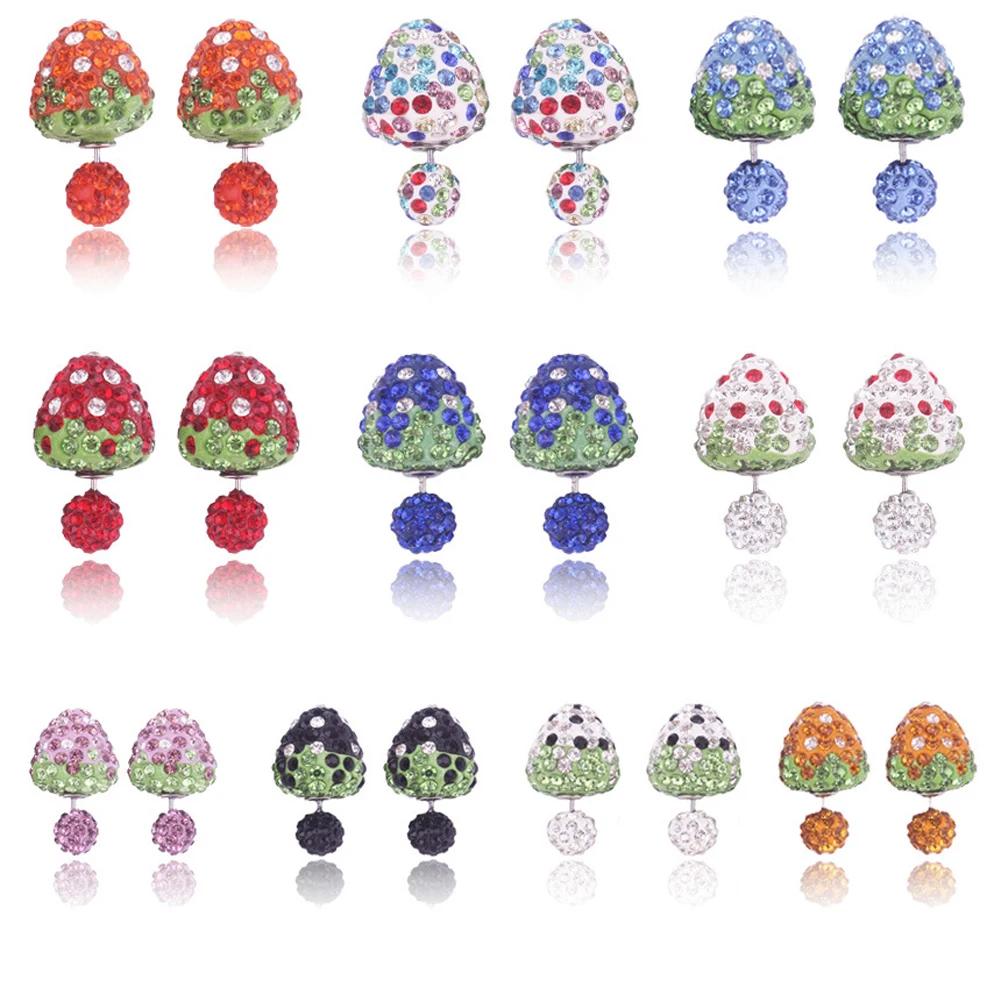 

Full Rhinestones Inlaid Strawberry Earrings Double Sides Silver Plated Imitation Pearl Stud Earring For Women