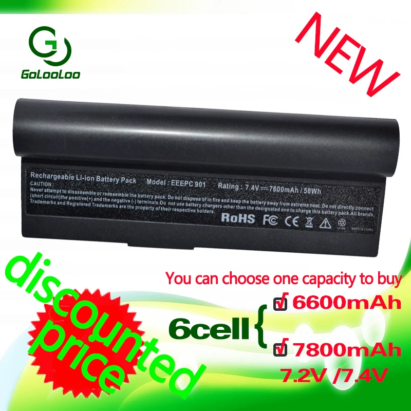 Golooloo 6600 мАч черный Аккумулятор для ноутбука Asus Eee PC EPC 901 904HD 1000H 1000 1000HD 870AAQ159571 AL23 AL24