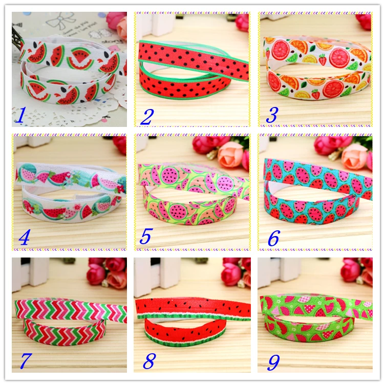 

5/8'' Free shipping Fold Elastic FOE watermelon summer printed headband headwear hairband diy decoration wholesale OEM D118