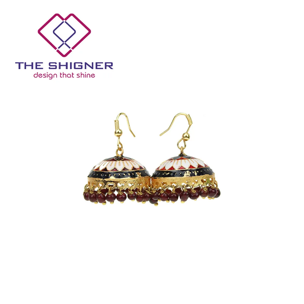 THE SHIGNER индийские традиционные Meenakari эмаль золотой тон Jhumka Jhumki серьги Болливуд стиль ювелирные изделия Висячие Серьги